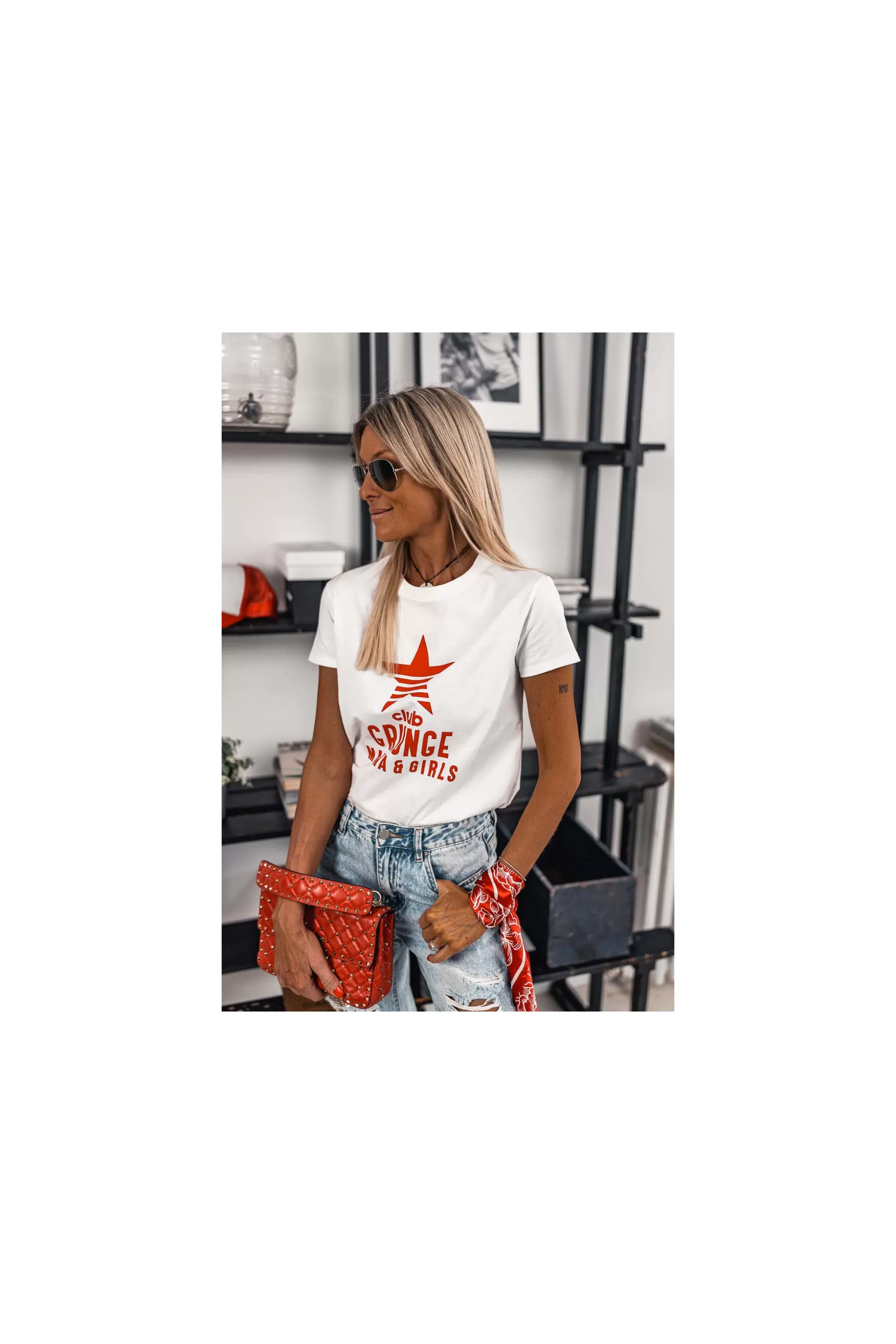 New T-shirt Grunge Club Blanc/ Rouge T-Shirts / Tops